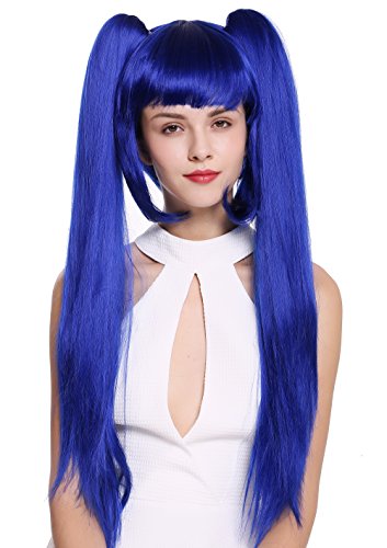 WIG ME UP - ZM-1708-SK22F Perücke Damenperücke Cosplay Lolita kurz Bob lange, glatte abnehmbare Zöpfe blau von WIG ME UP