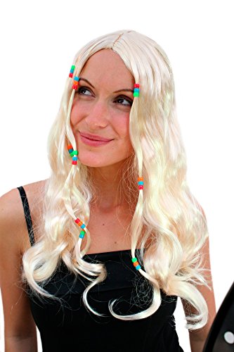 WIG ME UP - LM-158-P88 Woodstock Hippie Damen Perücke Blond lang mit Perlen im Haar Beatnik von WIG ME UP