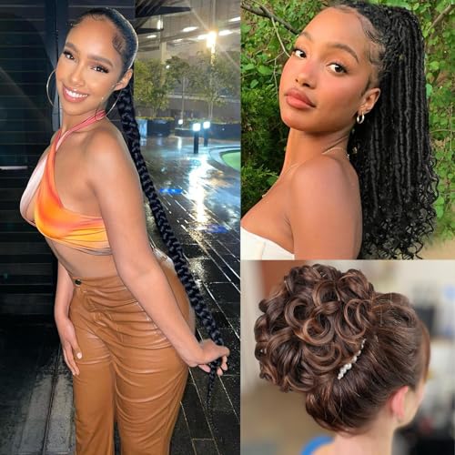 WIGER 3-in-1-Haarteil-Set für Damen, 1B Coily Twisted Locs Pferdeschwanz + Kordelzug DIY vorgeflochtener Pferdeschwanz + Ombre Braun Unordentlicher Hochsteckfrisur-Haarknoten WIGER 3-in-1-Haarteil-Set für Damen, 1B Coily Twisted Locs Pferdeschwanz + Kordelzug DIY vorgeflochtener Pferdeschwanz + Ombre Braun Unordentlicher Hochsteckfrisur-Haarknoten von WIGER