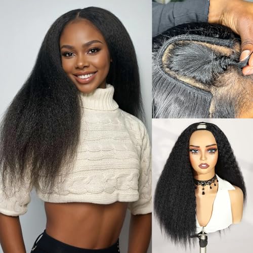 WIGER Kinky Straight U Part Wigs Human Hair Half Wig 1B Glueless Thin Leave Out Curly Hair 200% Density 22 Inch Kinky Curly Clip in Wigs for Black Women Wear And Go Wig WIGER Kinky Straight U Part Wigs Human Hair Half Wig 1B Glueless Thin Leave Out Curly Hair 200% Density 22 Inch Kinky Curly Clip in Wigs for Black Women Wear And Go Wig von WIGER