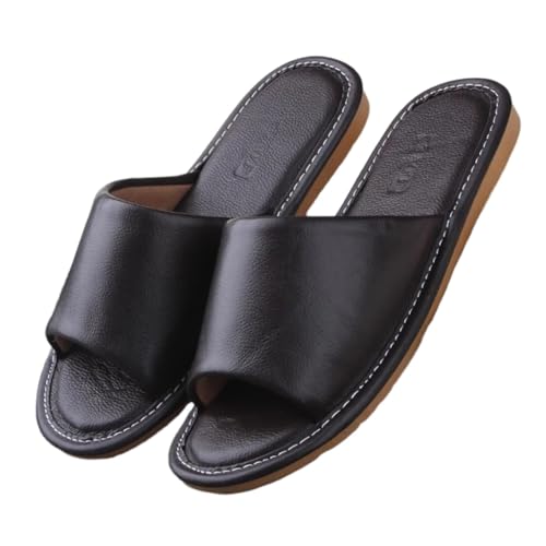 WIGSELBL Sandalen für Damen und Herren, Leder, Hausschuhe für drinnen und draußen, Unisex, weiche, flache Sandalen, offene Zehenpartie, Sommersandalen, rutschfest, Zuhause, Schlafzimmer, schwarz WIGSELBL Sandalen für Damen und Herren, Leder, Hausschuhe für drinnen und draußen, Unisex, weiche, flache Sandalen, offene Zehenpartie, Sommersandalen, rutschfest, Zuhause, Schlafzimmer, schwarz von WIGSELBL