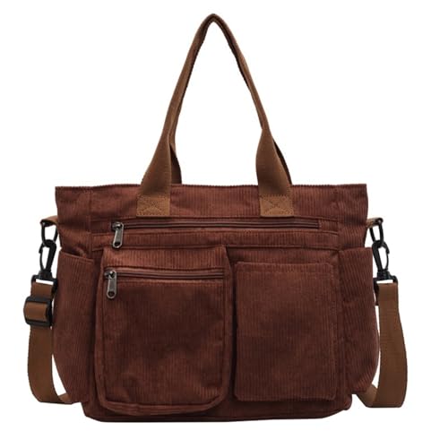 WIGUYUN Damen Cord Große Kapazität Tote Bag Geldbörse Satchel Casual Handtasche Crossbody Bag Freizeit Faule Arbeit Tasche Braun von WIGUYUN