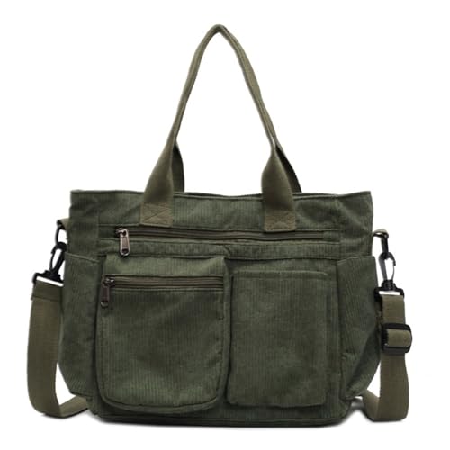 WIGUYUN Damen Cord Große Kapazität Tote Bag Geldbörse Satchel Casual Handtasche Crossbody Bag Freizeit Faule Arbeit Tasche Grün von WIGUYUN