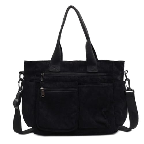 WIGUYUN Damen Cord Große Kapazität Tote Bag Geldbörse Satchel Casual Handtasche Crossbody Bag Freizeit Faule Arbeit Tasche Schwarz von WIGUYUN
