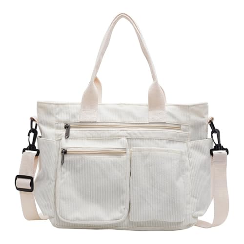 WIGUYUN Damen Cord Große Kapazität Tote Bag Geldbörse Satchel Casual Handtasche Crossbody Bag Freizeit Faule Arbeit Tasche Weiß von WIGUYUN
