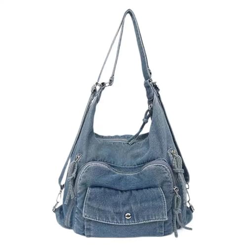 WIGUYUN Vintage Denim Tote Handtasche für Frauen Nostalgische Jeans Schultertasche Geldbörse Casual Top Griff Geldbörse, C-Blau, Einheitsgröße von WIGUYUN