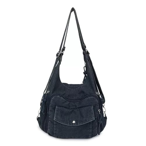 WIGUYUN Vintage Denim Tote Handtasche für Frauen Nostalgische Jeans Schultertasche Geldbörse Casual Top Griff Geldbörse, C-dark blue, Einheitsgröße von WIGUYUN