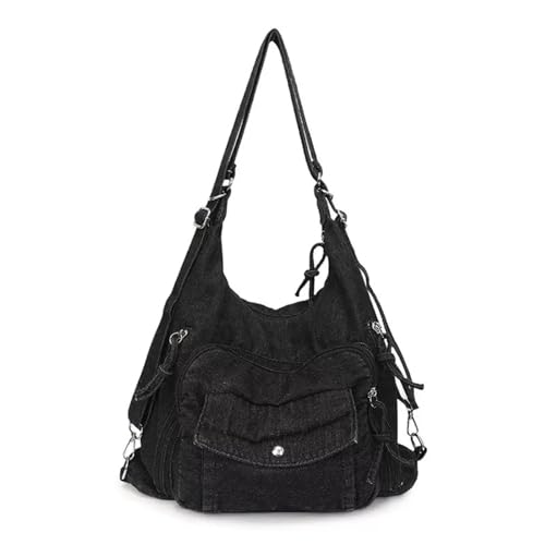 WIGUYUN Vintage Denim Tote Handtasche für Frauen Nostalgische Jeans Schultertasche Geldbörse Casual Top Griff Geldbörse, C-schwarz, Einheitsgröße von WIGUYUN