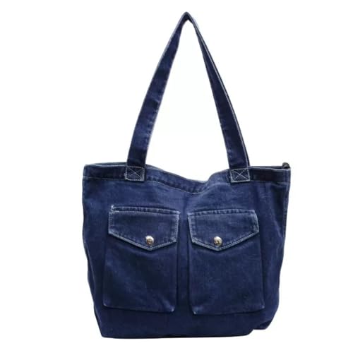 WIGUYUN Vintage Denim Tote Handtasche für Frauen Nostalgische Jeans Schultertasche Geldbörse Casual Top Griff Geldbörse, Dunkelblau, Einheitsgröße von WIGUYUN