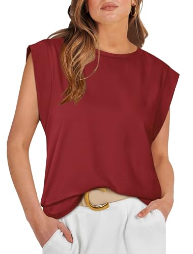 Tunika Damen Sommer Tank Top T Shirt Bluse Oberteile Weste Elegant ärmellos Kurzarm Oversize Locker Rot S von WIHOLL