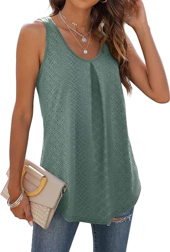 WIHOLL Damen Tank Top Sommer Ärmellose Oberteile Tops Casual V-Ausschnitt Elegant Shirts Bluse Hellgrün L von WIHOLL