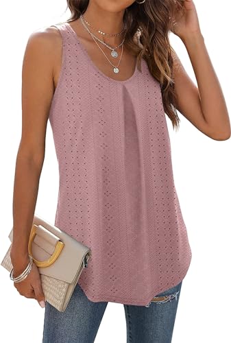 WIHOLL Damen Tank Top Sommer Ärmellose Oberteile Tops Casual V-Ausschnitt Elegant Shirts Bluse Hellrosa L von WIHOLL