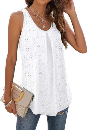 WIHOLL Damen Tank Top Sommer Ärmellose Oberteile Tops Casual V-Ausschnitt Elegant Shirts Bluse Weiß M von WIHOLL