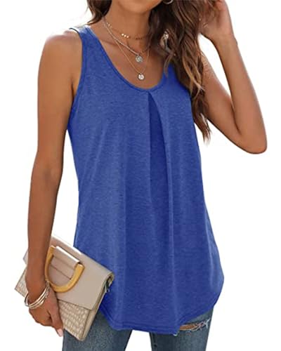 WIHOLL Tank Top Damen Sommer Locker T Shirt ärmellos V Ausschnitt Oberteile Blau XL von WIHOLL