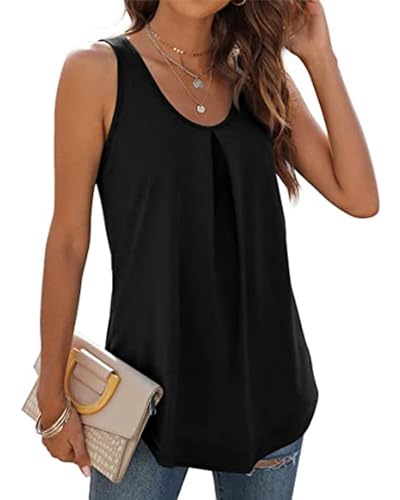 WIHOLL Tank Top Damen Sommer Locker T Shirt ärmellos V Ausschnitt Oberteile Blusen Tuniken Tshirt 2025 Schwarz XL von WIHOLL