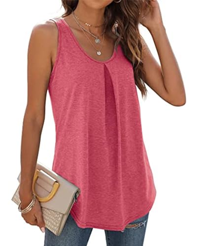 WIHOLL Tank Top Damen Sommer Locker T Shirt ärmellos V Ausschnitt Oberteile Rosa M von WIHOLL