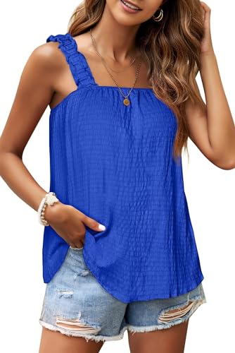 WIHOLL Tank Top Damen Sommer T Shirt ärmellos Oberteile Tops Shirts Bluse Vest Square Neck Blaue Marine M von WIHOLL