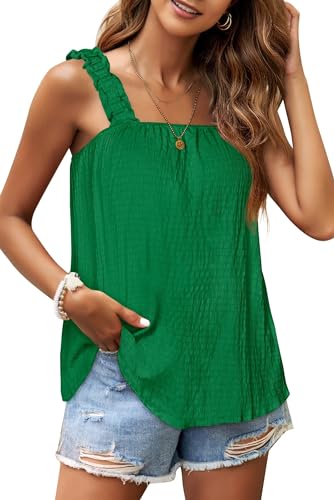 WIHOLL Tank Top Damen Sommer T Shirt ärmellos Oberteile Tops Shirts Bluse Vest Square Neck Grün L von WIHOLL