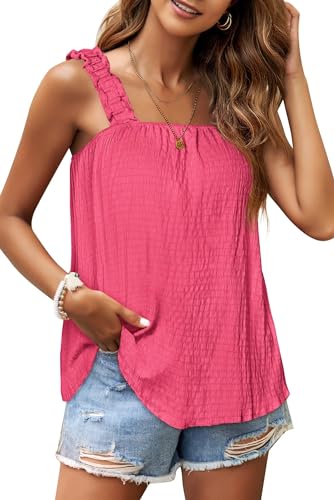 WIHOLL Tank Top Damen Sommer 2024 Tshirt ärmellos Oberteile Tops Shirts Blusen Tuniken Weste Quadratischer Ausschnitt Rosa XL von WIHOLL