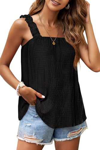 WIHOLL Tank Top Damen Sommer 2024 Tshirt ärmellos Oberteile Tops Shirts Blusen Tuniken Quadratischer Ausschnitt Schwarz L von WIHOLL