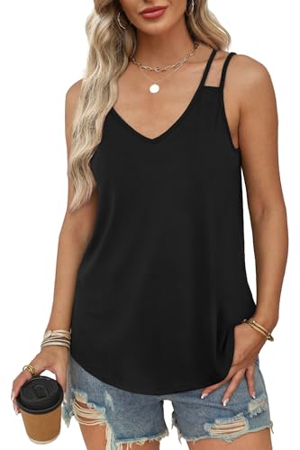 WIHOLL Tank Top Damen Spaghettiträger Top Damen V Ausschnitt Ärmellose Oberteile Damen Elegant Bluse Damen Tunika Frühling Sommer Schwarz S WIHOLL Tank Top Damen Spaghettiträger Top Damen V Ausschnitt Ärmellose Oberteile Damen Elegant Bluse Damen Tunika Frühling Sommer Schwarz S von WIHOLL
