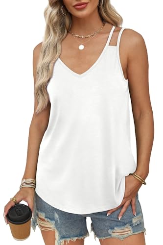 WIHOLL Tank Top Damen Spaghettiträger Top Damen V Ausschnitt Ärmellose Oberteile Damen Elegant Bluse Damen Tunika Frühling Sommer Weiß L WIHOLL Tank Top Damen Spaghettiträger Top Damen V Ausschnitt Ärmellose Oberteile Damen Elegant Bluse Damen Tunika Frühling Sommer Weiß L von WIHOLL