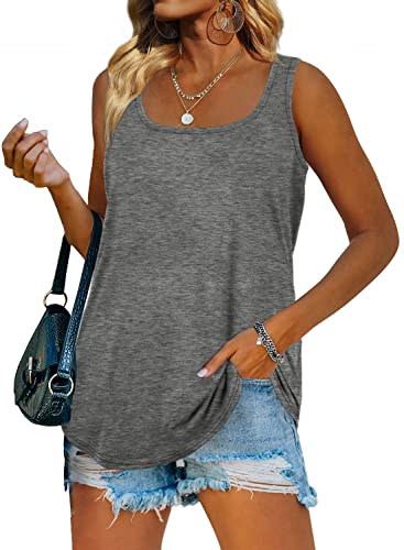 WIHOLL Tank Tops Damen Square Neck Top Sommer Ärmellose T Shirts Locker Elegant Oberteile Square Casual Grau L von WIHOLL