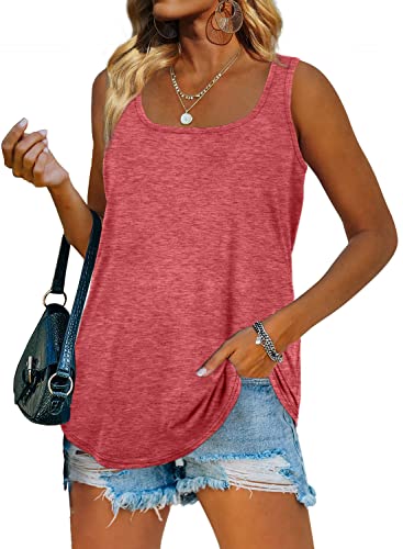 WIHOLL Tank Tops Damen Square Neck Top Sommer Ärmellose T Shirts Locker Elegant Oberteile Square Casual Rot L von WIHOLL