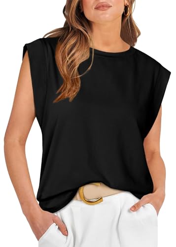 WIHOLL Top Damen Elegant Tshirt Tops Tank Tunika Oberteile Bluse Sommer Locker ärmellos Kurzarm Weste Schwarz L von WIHOLL