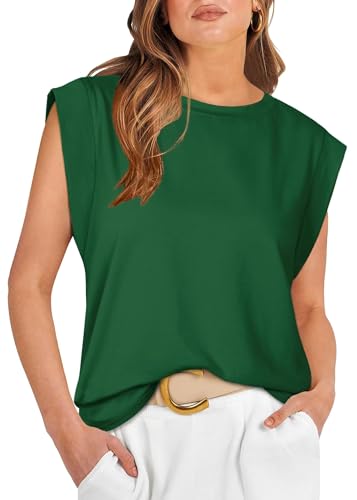 WIHOLL Tops Für Damen Elegant Tank Top T Shirt Sommer Tunika Bluse Oberteile Blusentops ärmellos Green 2XL von WIHOLL