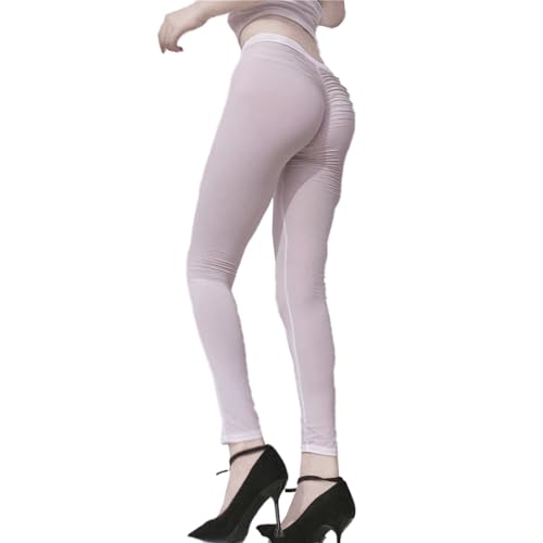 WIIYENA Leggings Damen Sheer Thin Skinny Yoga Pants, High Elastic Leggings for Women, See Through Trousers Gefütterte Leggings Damen (Weiß) von WIIYENA