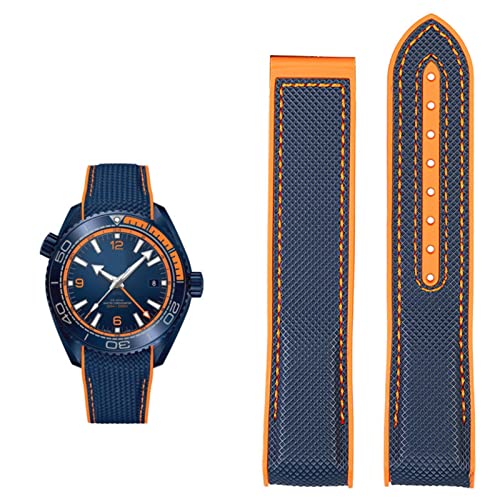 WIKUNA Uhrenarmband für Omega 300 SEAMASTER 600 PLANET OCEAN Silikon Nylon Armband Uhrenzubehör Uhrenarmband Kette 20 mm 22 mm Gürtel (Farbe: Blau Orange NO, Größe: 22 mm) von WIKUNA