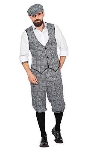 20er Jahre Peaky Blinders Herren Glencheck Anzug Knickerbocker Schwarz-Weiß Weste Schiebermütze, Größe:52 von WILBERS & WILBERS