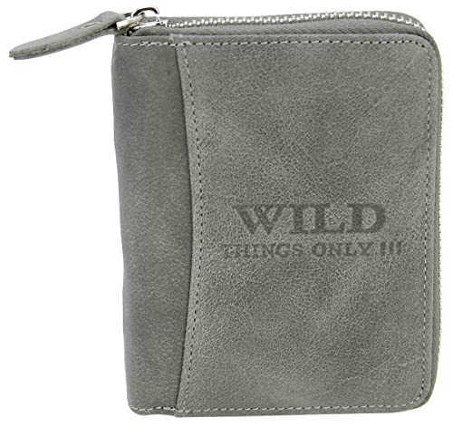 WILD THINGS ONLY !!! Herren Brieftasche mit Reißverschluss - Leder Geldbörse mit RFID-Schutz & Geschenk-Box (Hochformat, Grau) von WILD THINGS ONLY !!!