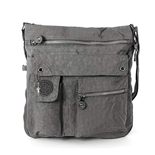 Bag Street Damen Umhängetasche Grau Nylon Handtasche mit Fee Anhänger OTJ206K, Grau, ohne von Bag Street