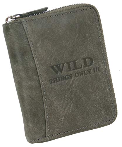 WILD THINGS ONLY !!! Herren Geldbörse aus Echt-Leder mit umlaufendem Reißverschluss & RFID Schutz (Hochformat, Grau) von WILD THINGS ONLY !!!