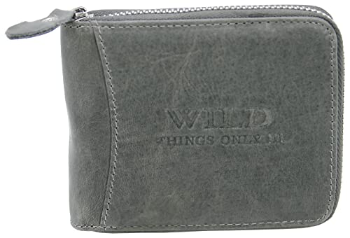 WILD THINGS ONLY !!! Herren Brieftasche mit Reißverschluss - Leder Geldbörse mit RFID-Schutz & Geschenk-Box (Querformat, Grau) von WILD THINGS ONLY !!!