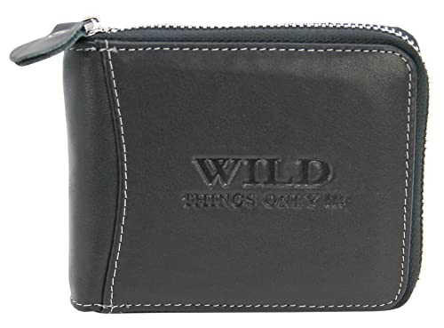 WILD THINGS ONLY !!! Herren Brieftasche mit Reißverschluss - Leder Geldbörse mit RFID-Schutz & Geschenk-Box (Querformat, Schwarz) von WILD THINGS ONLY !!!