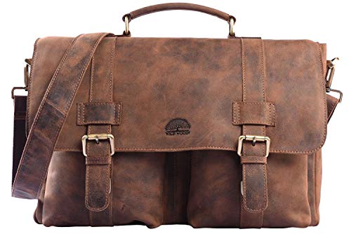 WILD WOODS | Aktentasche Leder XL mit Laptopfach 15,6 Zoll große Ledertasche zum Umhängen aus Büffelleder in Braun/Vintage von WILD WOODS