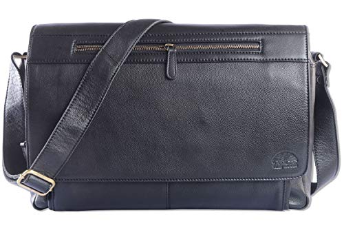 WILD WOODS | Laptop Messenger Bag Leder große Umhängetasche mit 15,6 Zoll Notebook-Fach Aktentasche für Business Büro Uni Schule in Rindsleder Schwarz von WILD WOODS