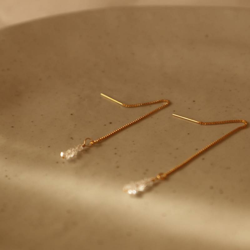 14K Gold Filled Herkimer Fädelohrringe, Lange Goldohrringe Mit Kleinen Edelsteinen, Hochzeitsgeschenk, Geschenk Brautjungfer von WILDBIRDSJewelry