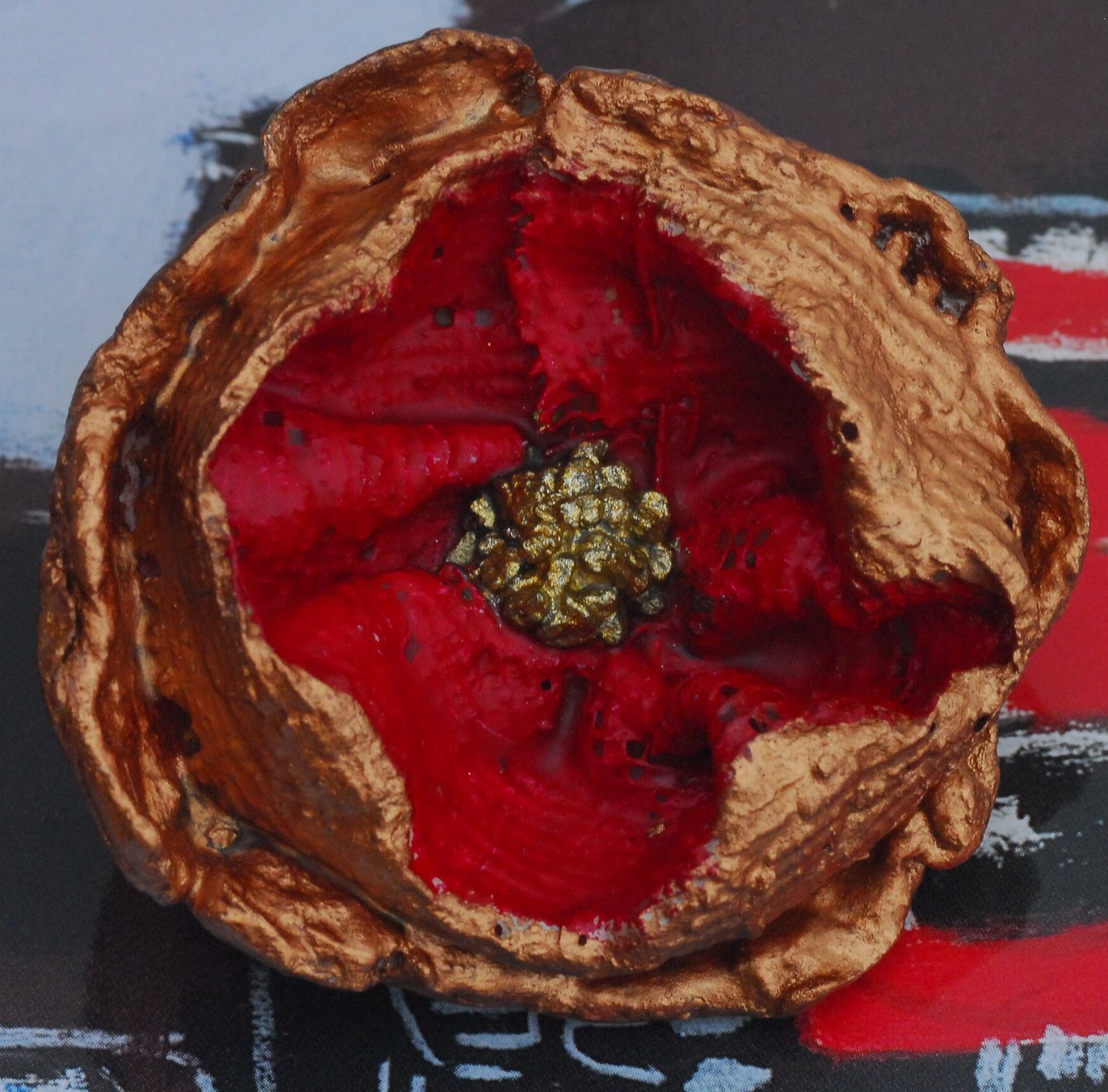 Mohnblumen Brosche, 4 X cm, Rote Spitze Und Bronze, Goldenes Herz Mohnblumen Brosche, 4 X cm, Rote Spitze Und Bronze, Goldenes Herz von WILDFLOWER4YOU