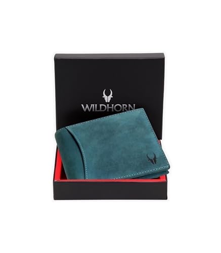 WildHorn Blue Leather Wallet for Men I 9 Card Slots I 2 Currency & 2 Secret Compartments I 1 Zipper & 3 ID Card Slots von WILDHORN