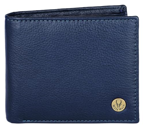 WILDHORN Top Grain Leder Geldbörse I Klassisches Design I Geräumig für Herren Navy blau von WILDHORN