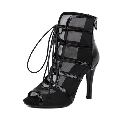 WILDKATZEN Damen Mesh Ankle Boots Peeptoe Stiefeletten Sandalen Stiletto High Heels Schwarz 35 EU von WILDKATZEN
