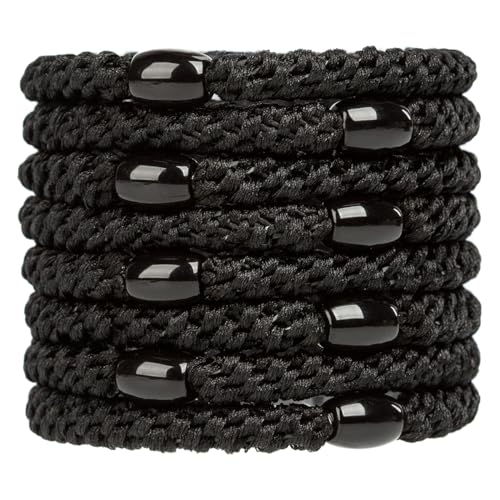 WILDREEDS Haargummis für dickes Haar, Haargummi, Armband, Pferdeschwanz-Halter, außergewöhnlich sicher mit sanftem Halt, Haargummis für Mädchen und Frauen, Haar-Accessoires, Schwarz, 8 Stück von WILDREEDS