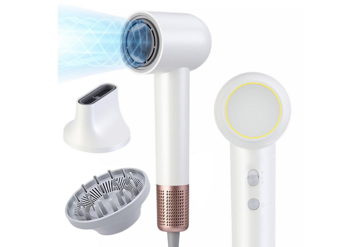 WILGOON Haartrockner Haartrockner, High-Speed Hair Dryer Salon-Haartrockner, 1500 W, 500 Mio. negative Ionen leiser Betrieb (65dB) Schnelles Trocknen 60m/s, mit 2 Stylingdüsen, 4 Temperatureinstellungen und Heiß-/Kalt-Taste von WILGOON