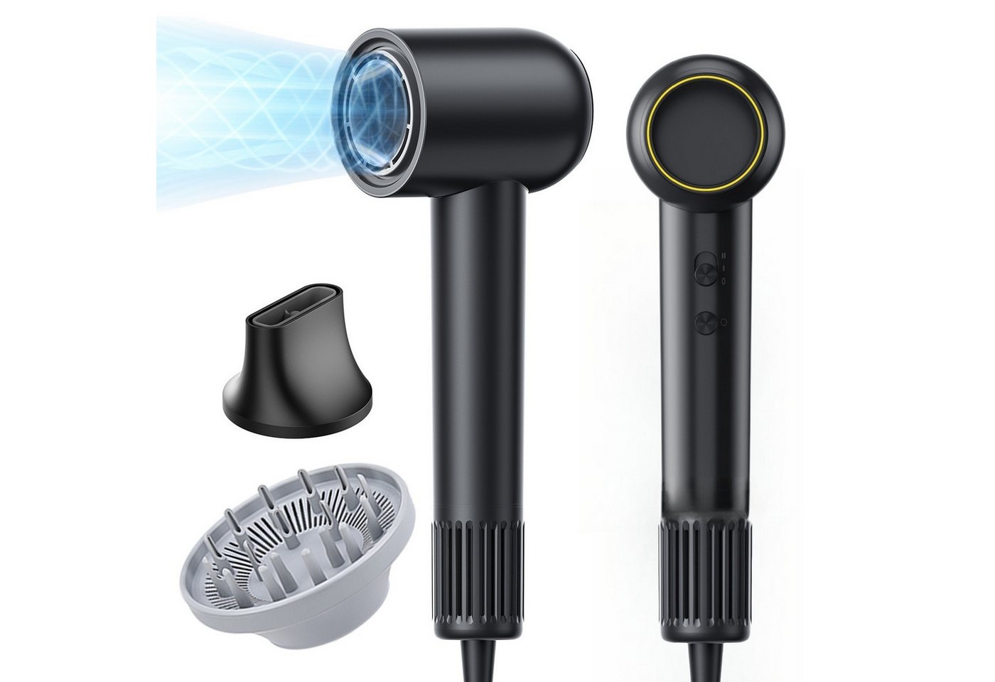 WILGOON Haartrockner Haartrockner, High-Speed Hair Dryer Salon-Haartrockner, 1500 W, 500 Mio. negative Ionen leiser Betrieb (65dB) Schnelles Trocknen 60m/s, mit 2 Stylingdüsen, 4 Temperatureinstellungen und Heiß-/Kalt-Taste von WILGOON