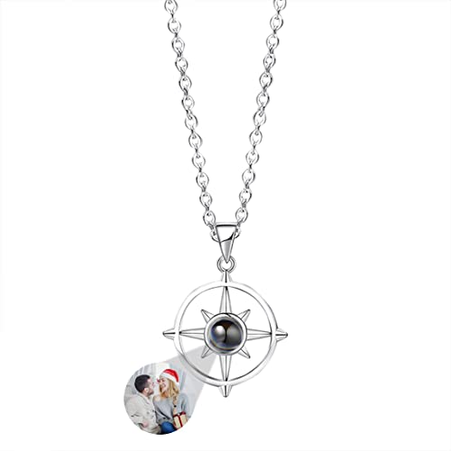 WILINNI Personalisierte Foto Projektion Halskette| 100 Sprachen I Love You Halskette, Achtzackiger Stern-Anhänger-Kette Mit Bild, Romantisches Geschenk Für Sie| Weihnachten Geburtstag (Stil 6 von WILINNI