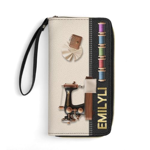 WILINNI Personalisierte Nähmaschine Leder Geldbörse Benutzerdefinierte Name Nähgeldbörse Lustige Mama Brieftasche Geschenk Damen Mama Oma Weihnachten Geburtstag Jahrestag (Stil 1) von WILINNI